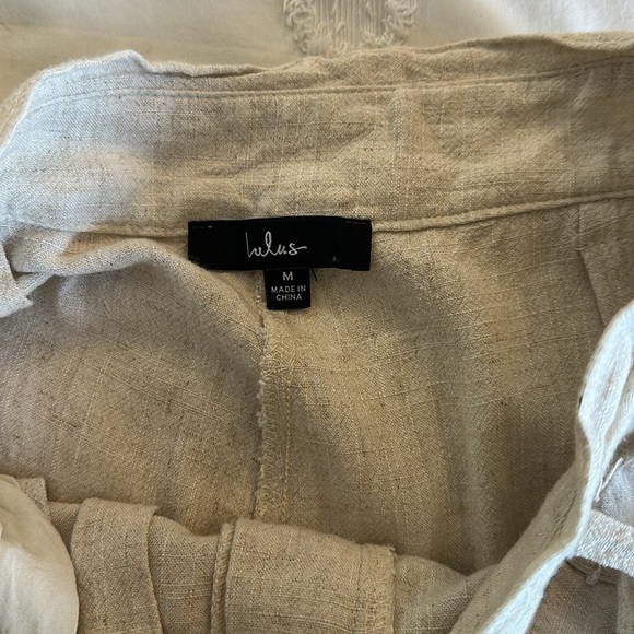 Lulus linen blend paper bag waist pants medium cream - Picture 6 of 7